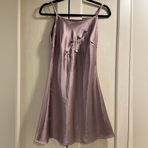 UNIF Satin Slip Dress Floral Embroidery